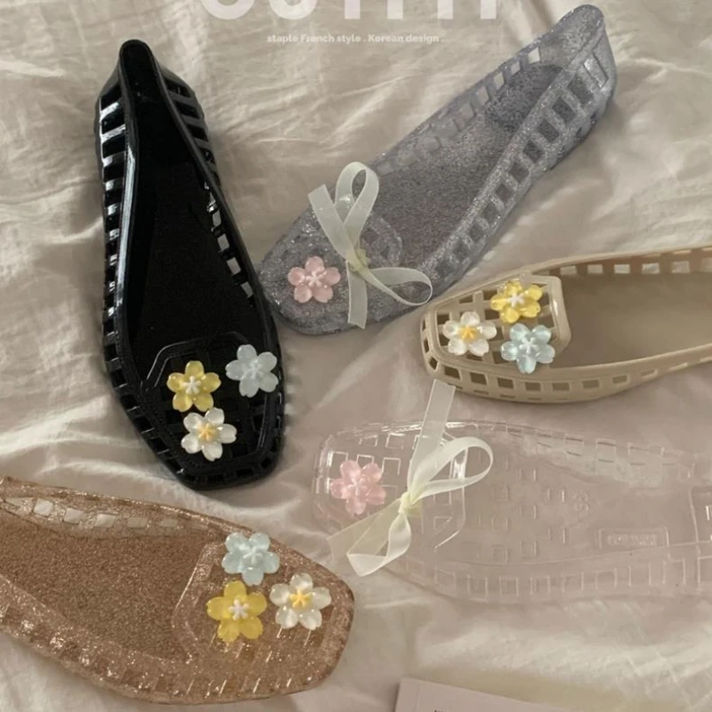 Sandalias planas de gelatina verano – Estilo coreano con floral DIY para mujer - imagen 5
