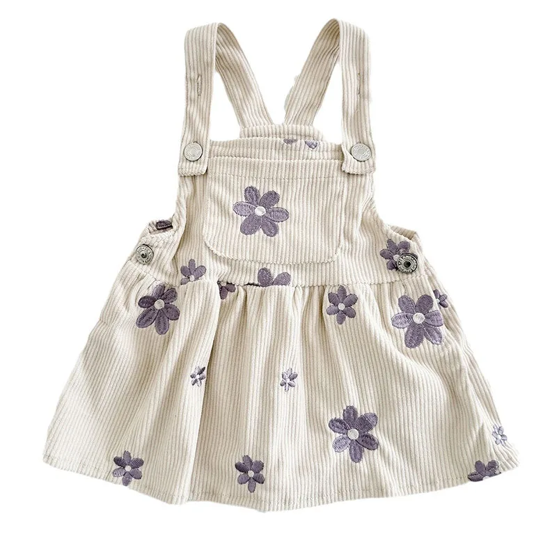 MILANCEL vestido de bebé de otoño con bordado floral morado tirantes