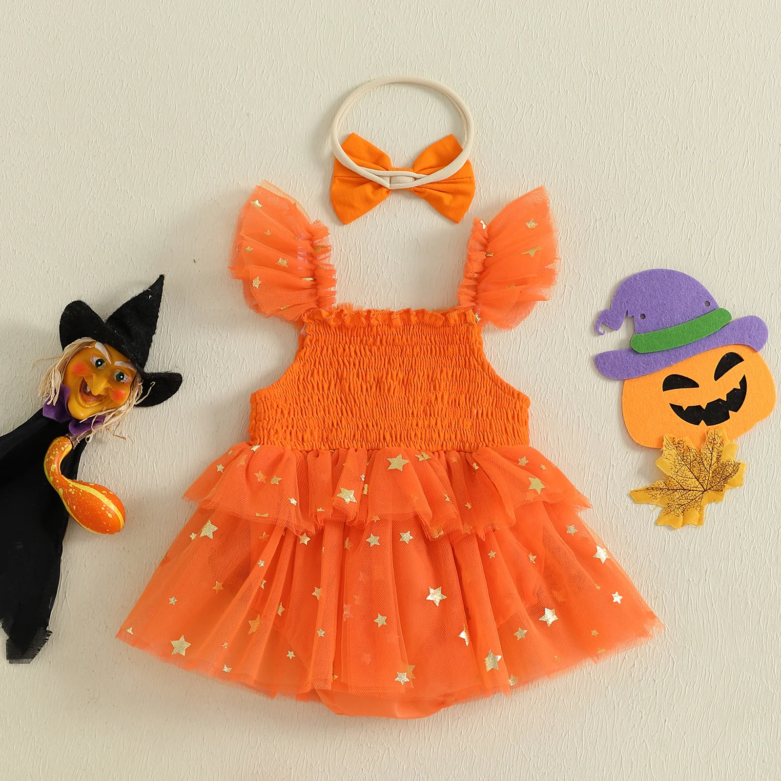 Pelele tul de recién nacido para niña Halloween calabazas - imagen 4