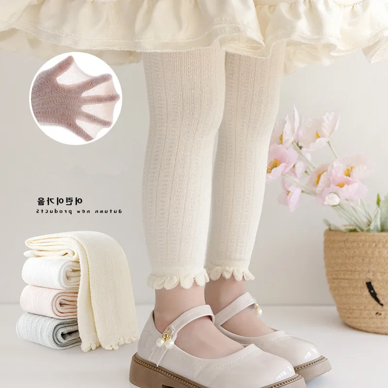 Leggings de bebé niña de algodón con volante y malla elástica - imagen 2