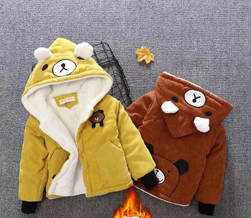Parka infantil con capucha, vista lateral y de espalda