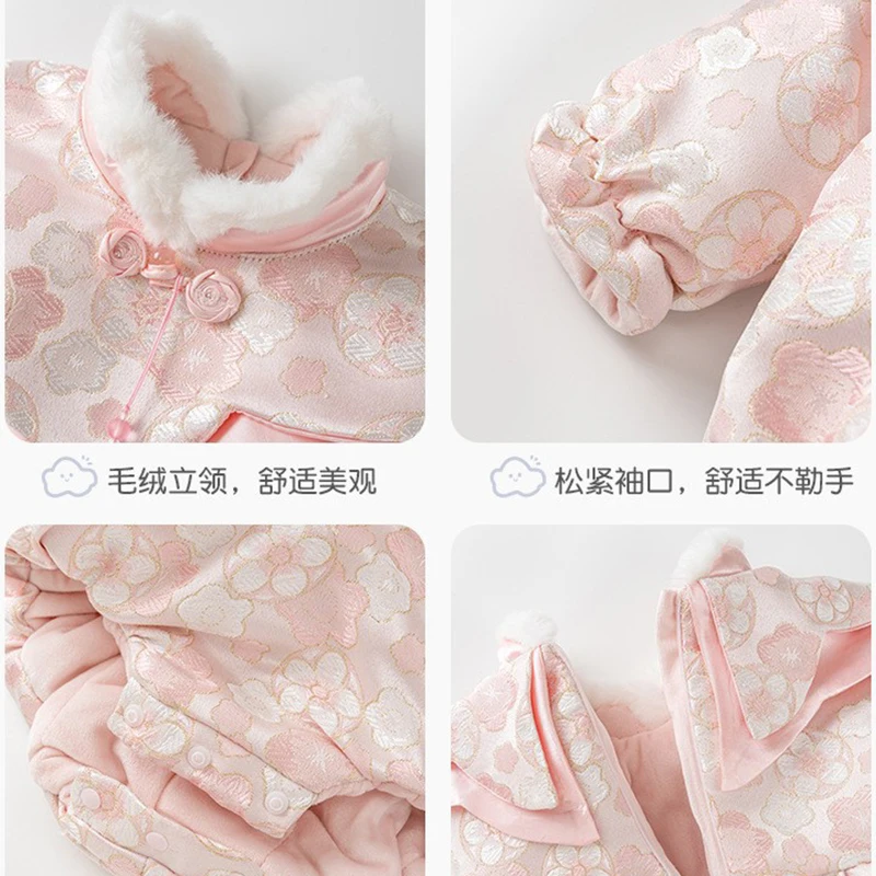 Mono de invierno con flores para bebé niña – Pelele cálidos de una pieza - imagen 3