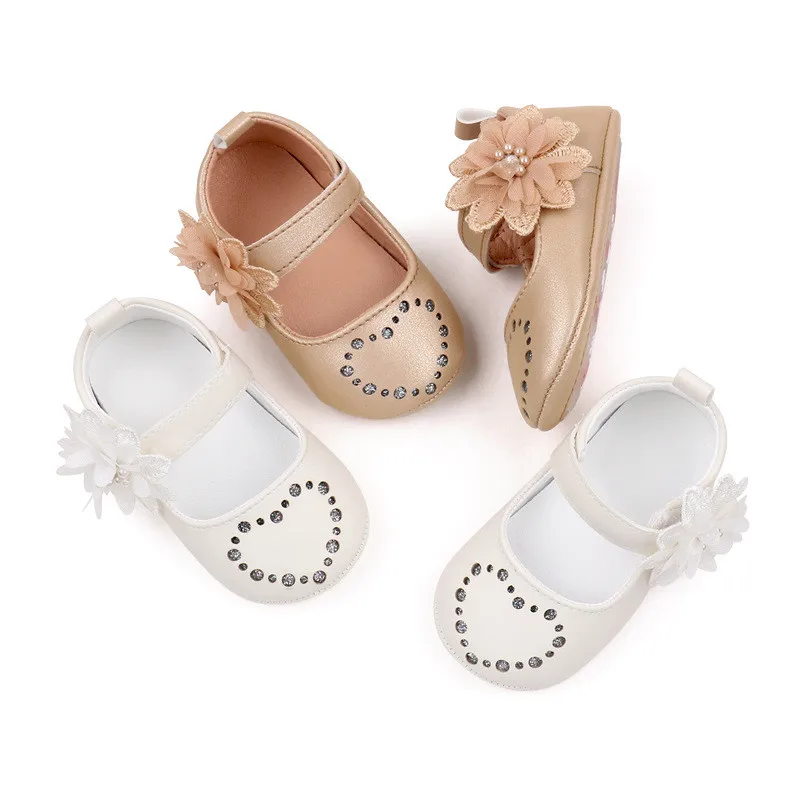 Zapatos primeros pasos antideslizantes – Cuero PU con flores para niña