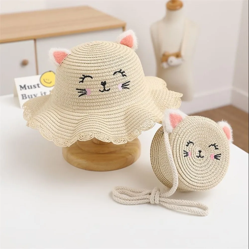 Sombrero de sol infantil con diseño de gato para niños y niñas