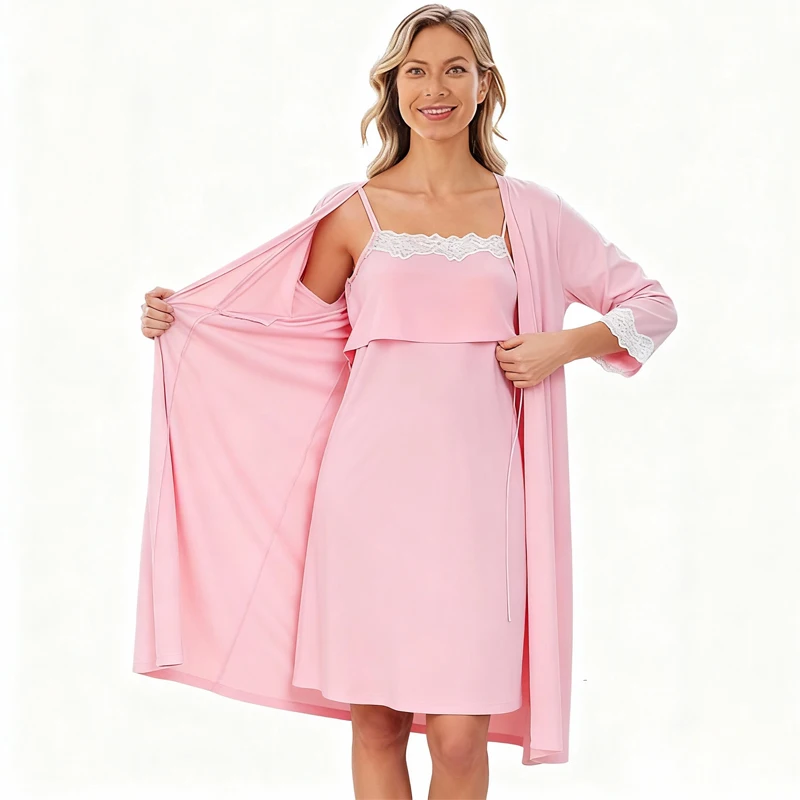Pijama de lactancia posparto con encaje para primavera y otoño - imagen 4