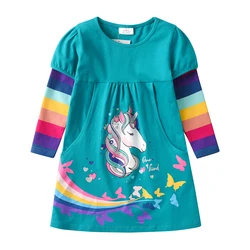 DXTON vestido unicornio de manga larga para niñas arcoíris