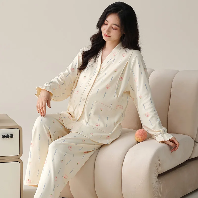 Pijama de lactancia de algodón de manga larga primavera y otoño - imagen 4