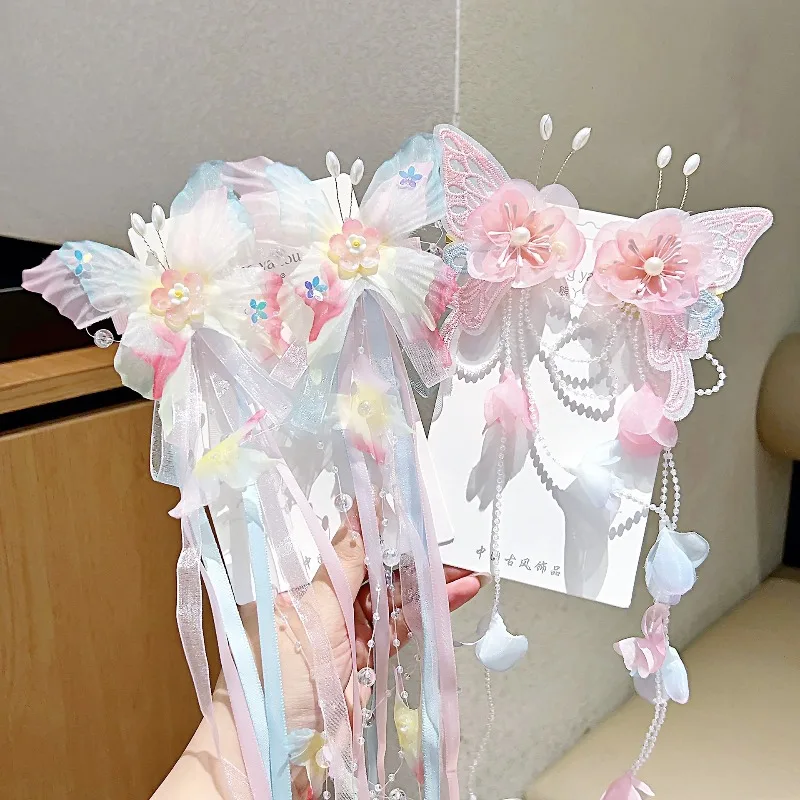 Pinzas para el pelo Hanfu infantil mariposa de hadas con perlas - imagen 3