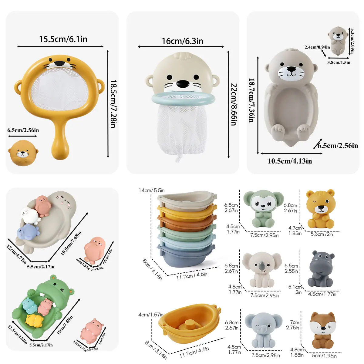 Set de bañera infantil con nutria flotante, sello y aros de juego acuático
