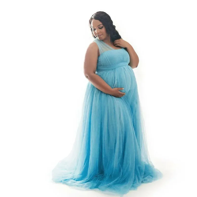 Vestido largo embarazo con tul para sesiones de maternidad - imagen 5