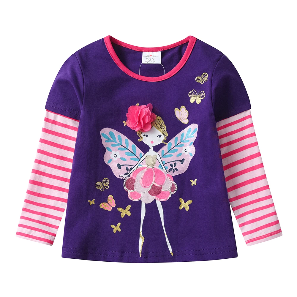 DXTON camiseta manga larga niña algodón rayas mariposa otoño