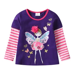 DXTON camiseta manga larga niña algodón rayas mariposa otoño