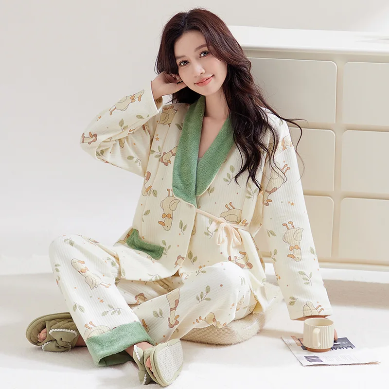 Pijamas de lactancia de algodón acolchado para otoño invierno