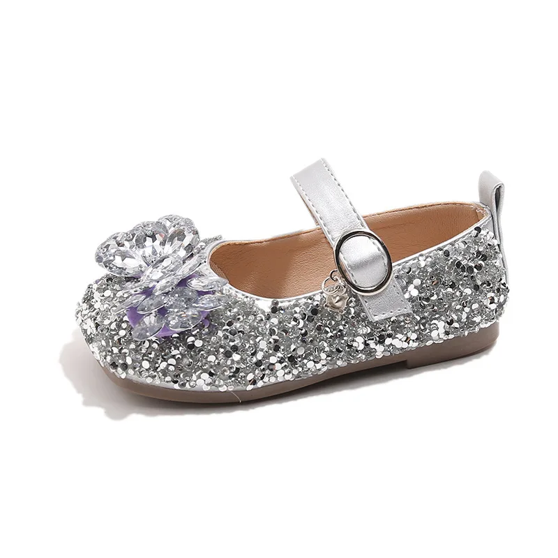 Zapatos de niña antideslizantes de piel suave con lentejuelas