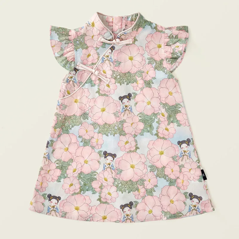 Vestido floral de algodón para niña sin mangas – Fresco