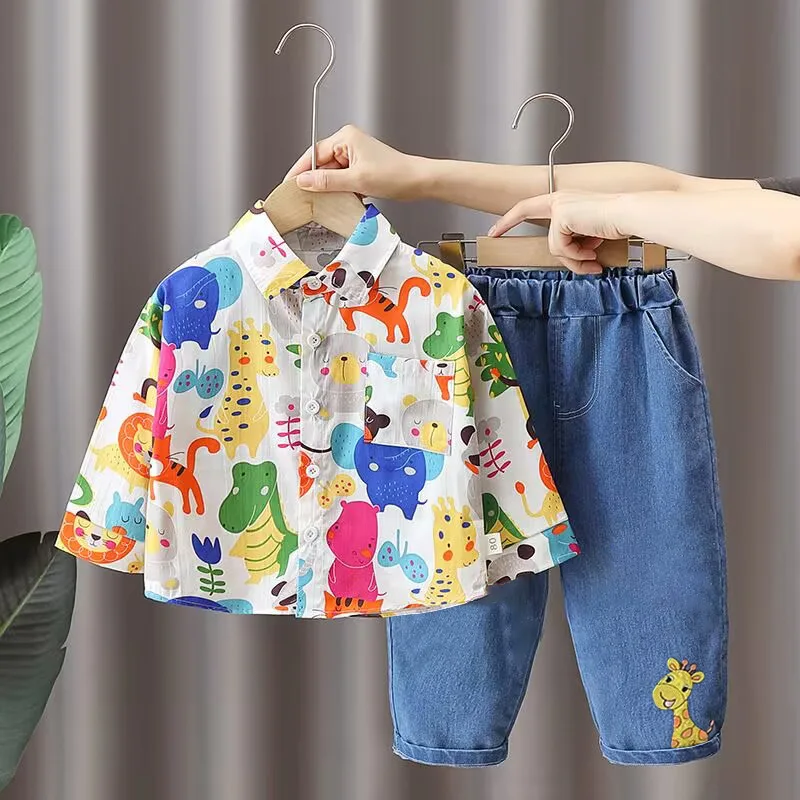 Conjunto infantil primavera-otoño: camisa manga larga y pants de algodón