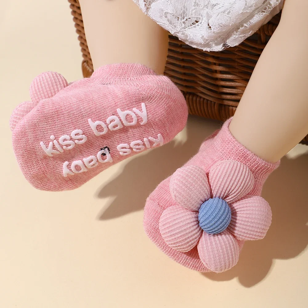 Calcetines antideslizantes florales de punto suave para recién nacidos - imagen 3