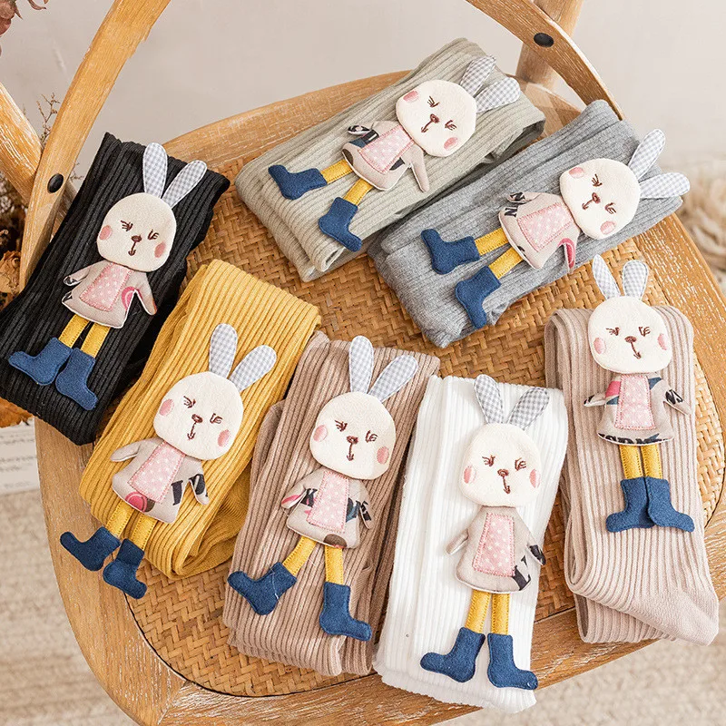 Pantimedias de algodón con conejo para niñas