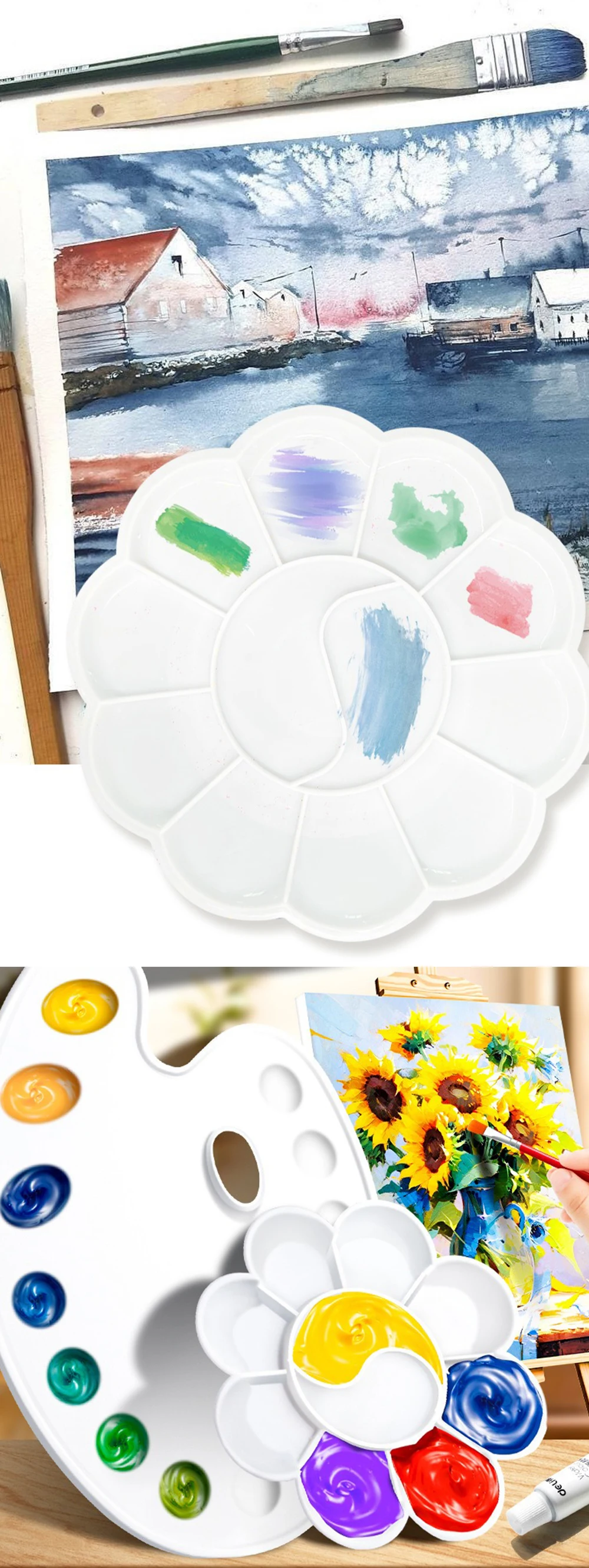 Vista de la paleta de pintura blanca en uso y diseño de apoyo
