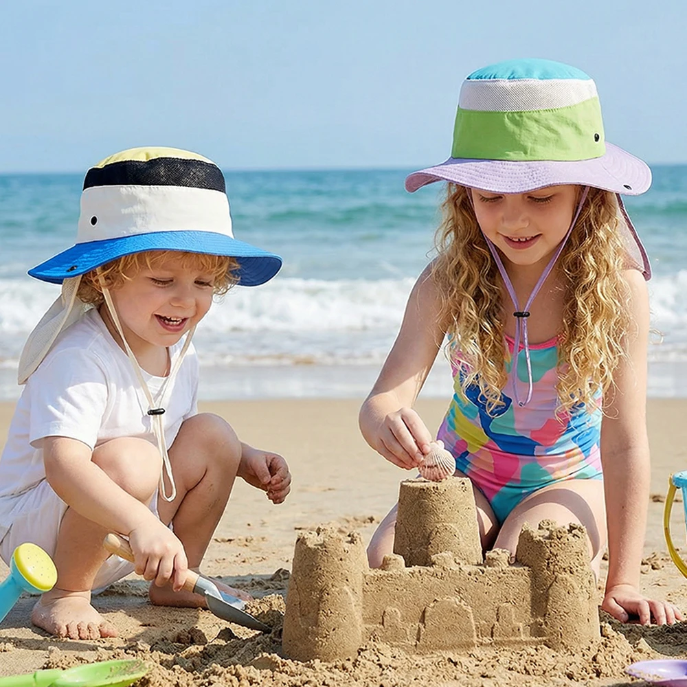 Sombrero de pescador infantil con cubrecuello extraíble para playa - imagen 2