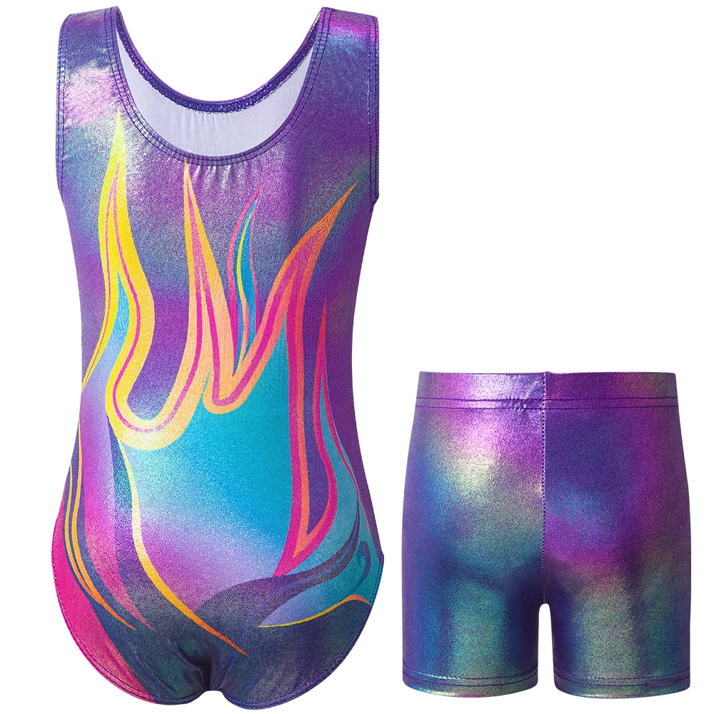 Leotardos de gimnasia para niñas con pantalón corto brillante - imagen 2