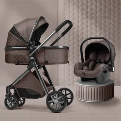 Cochecito de bebé 3 en 1 lujo, asiento reclinable y capazo