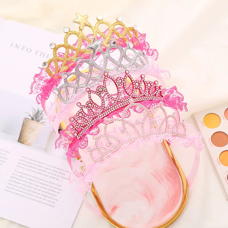 Diadema de corona de tul con lazo brillante para niñas