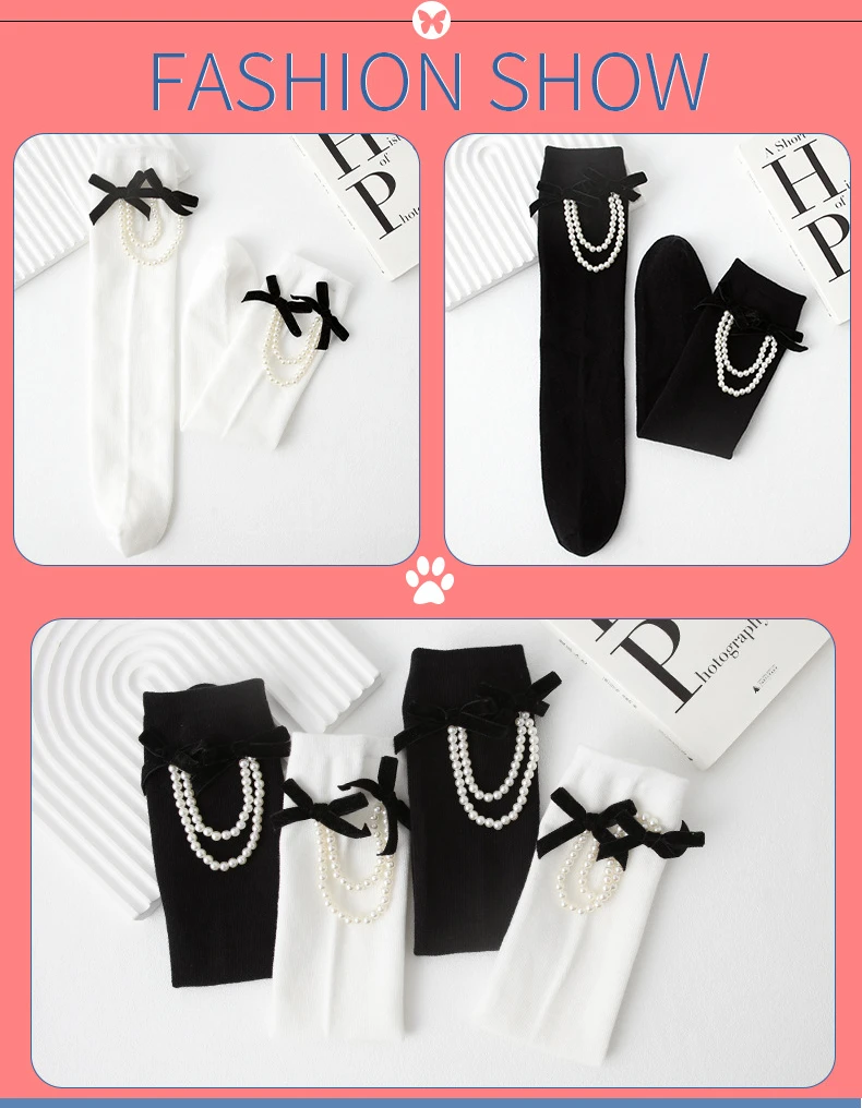 Calcetines color perla con arco decorativo