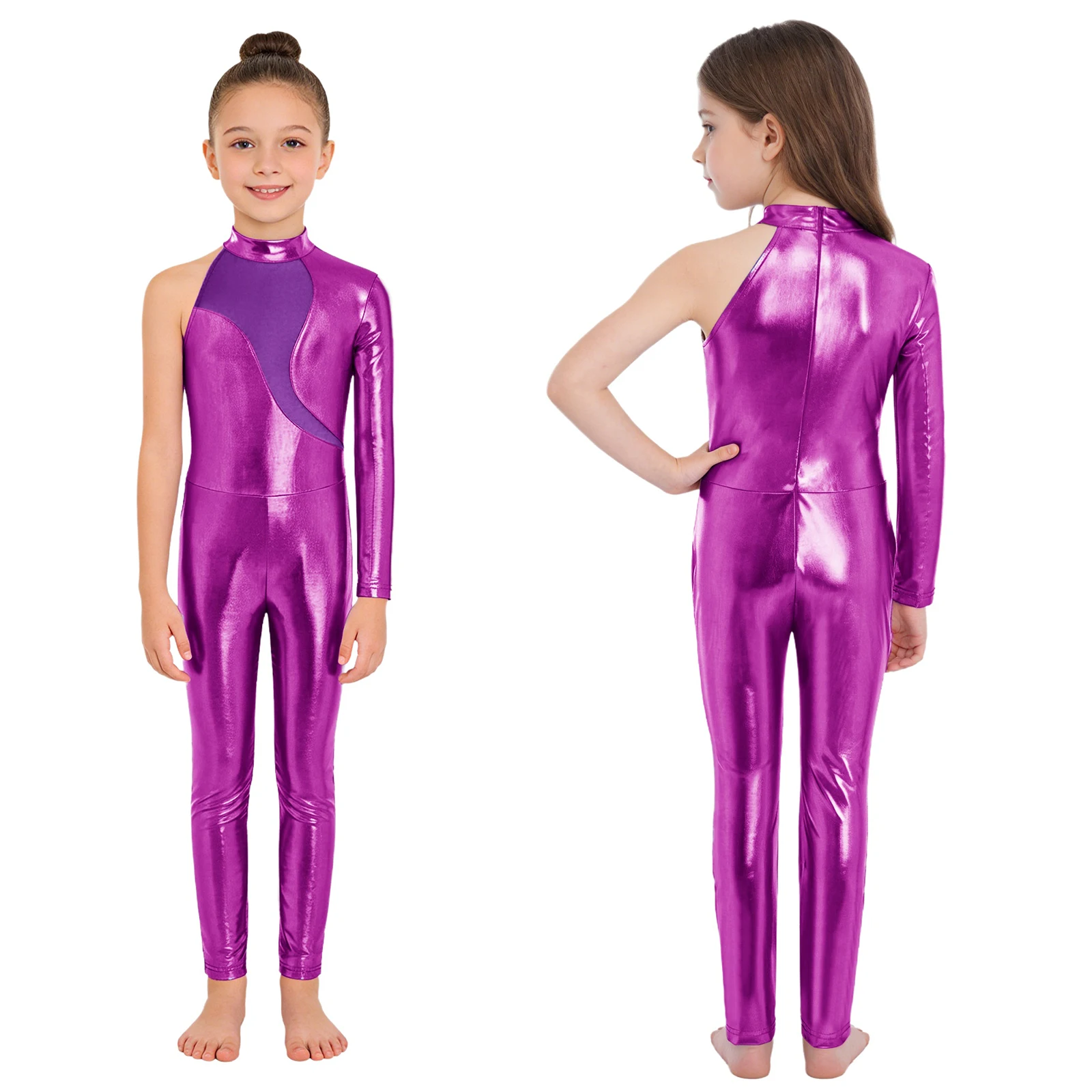 Maillot de ballet metalizado con hombro asimétrico para gimnasia - imagen 4