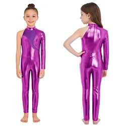 Maillot de ballet metalizado con hombro asimétrico para gimnasia