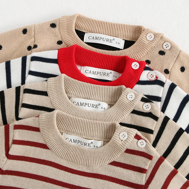 Sudadera clásica primavera para bebé con hebilla en el hombro y rayas - imagen 3