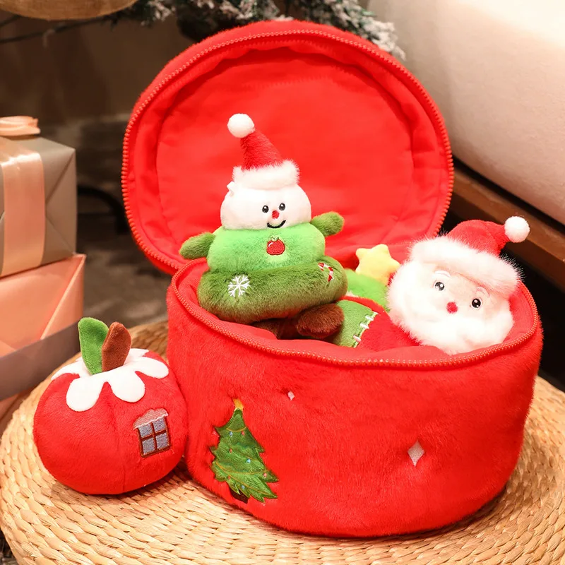 Caja regalo Navidad peluche muñeco de nieve árbol y fruta suave - imagen 3