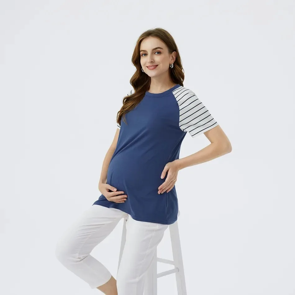 Blusa de embarazo elegante con manga corta a rayas - imagen 5