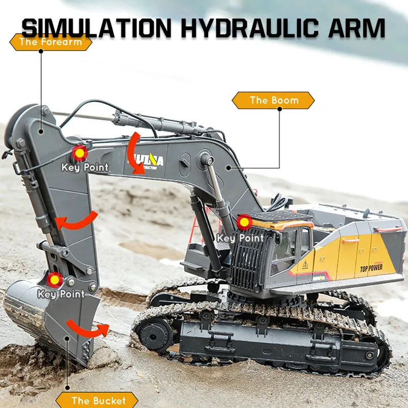 Excavadora radiocontrol HUINA para niños – Aleación resistente - imagen 5