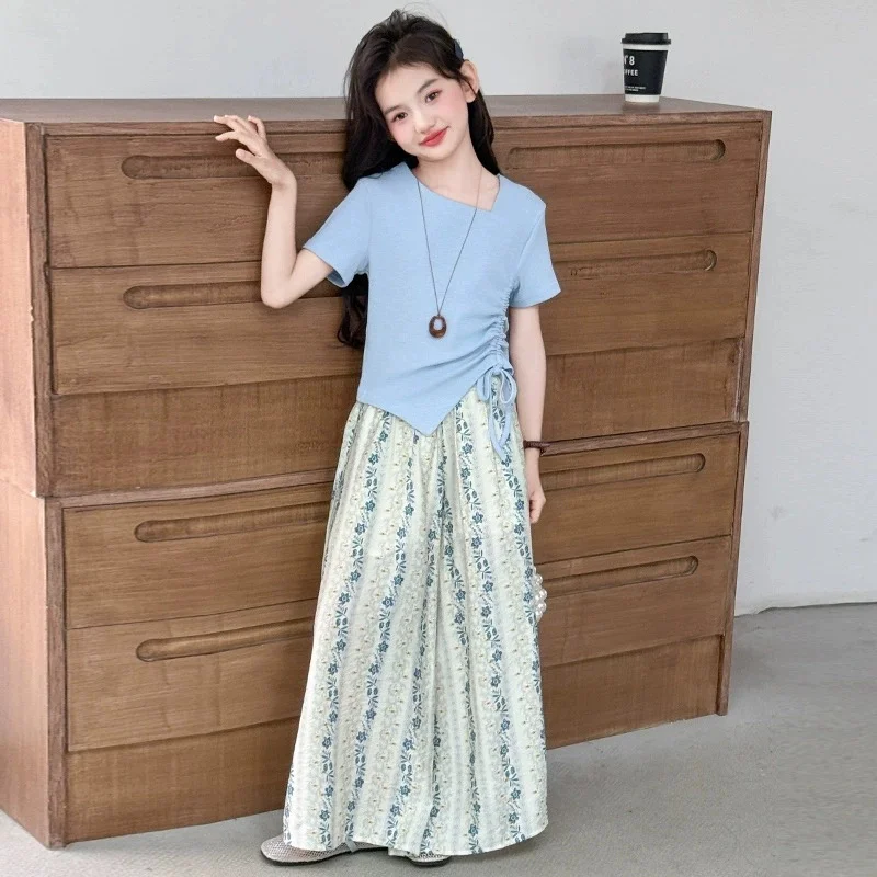 Conjunto de verano para niña con camiseta y pantalón ancho holgado - imagen 4