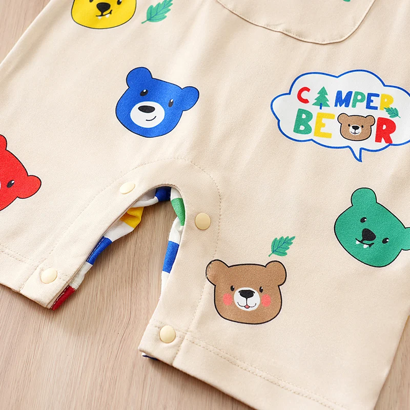Mono bebé de algodón estampado oso con tirantes arcoíris