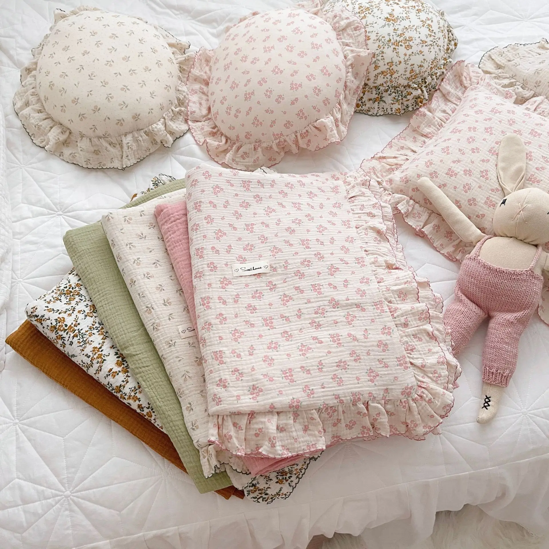 Juego de cama de muselina floral de algodón para bebé