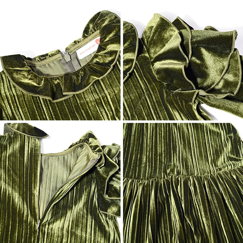 Vestido elegante de niña con mangas capa color oliva de invierno - imagen 4