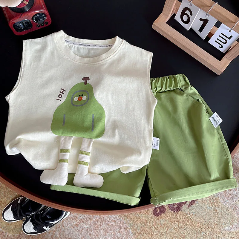Conjunto verano bebé niño algodón con estampado dibujos sin mangas