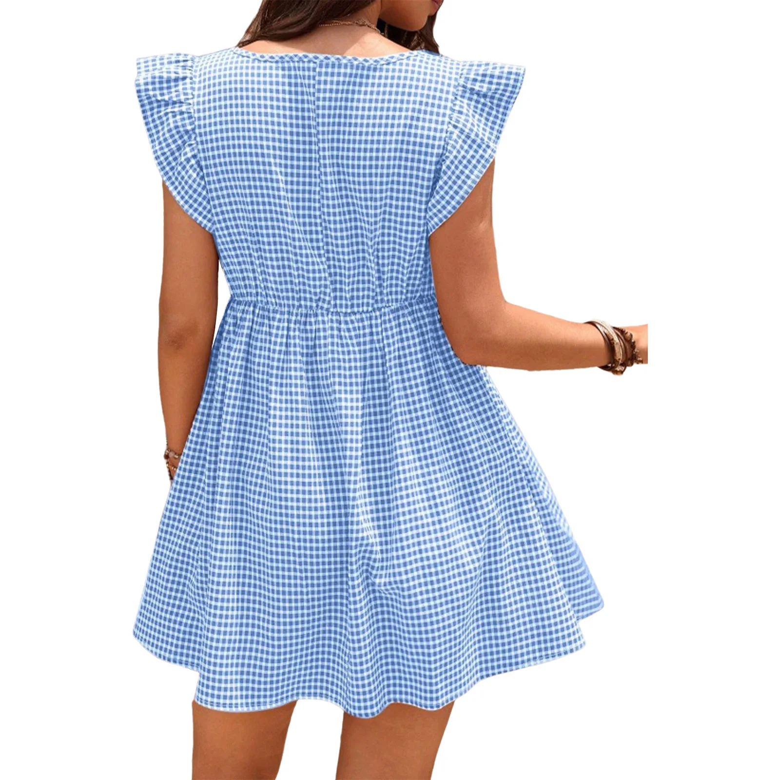 Vestido premamá de cuadros con volantes, manga corta, cuello cuadrado - imagen 4