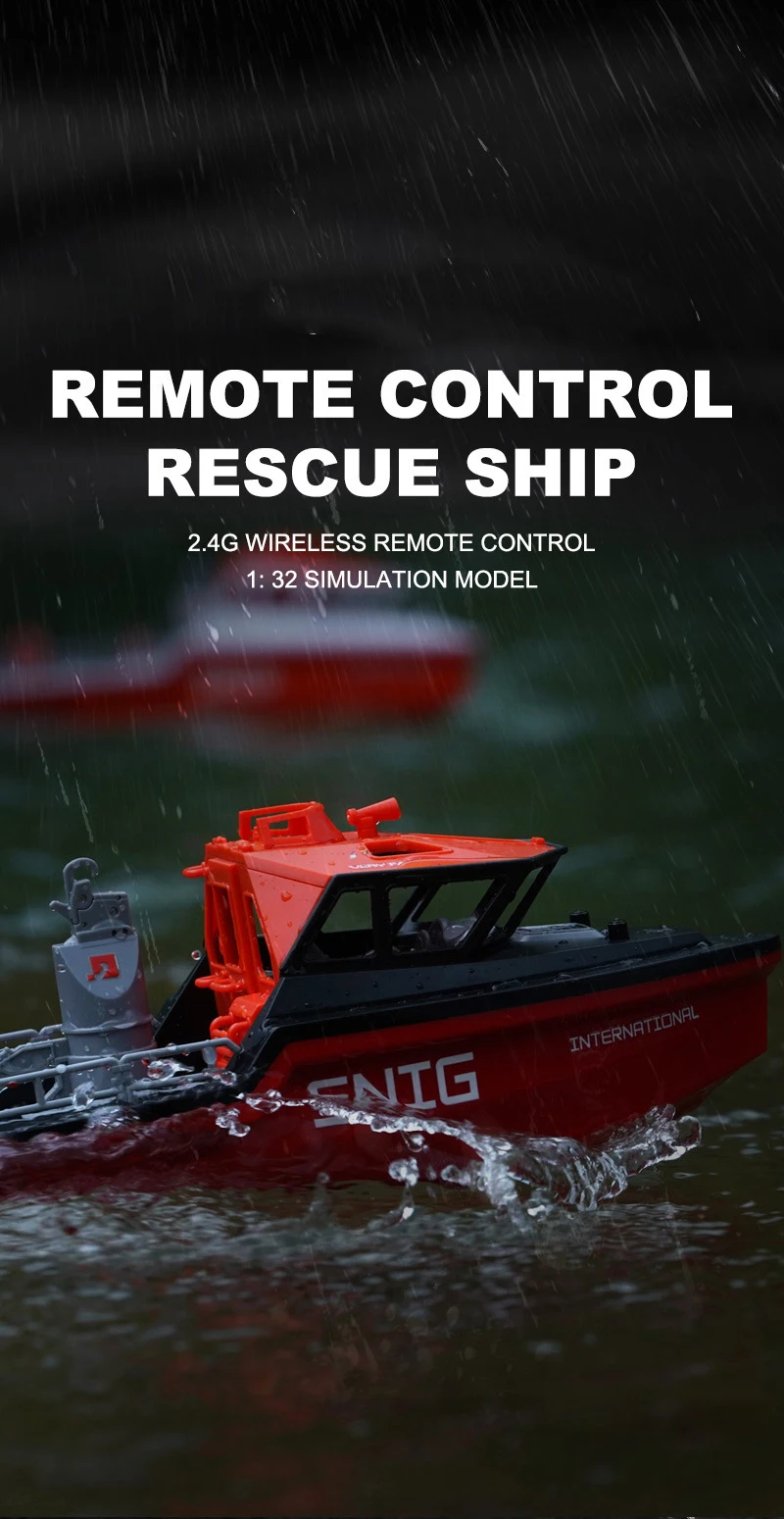 Barco de rescate RC en acción sobre el agua