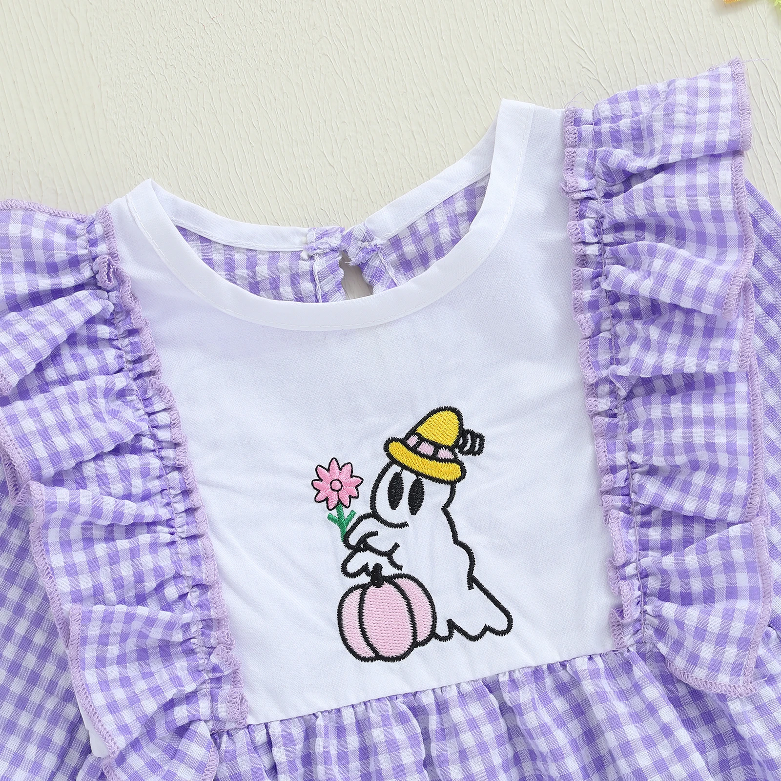 VISgogo Pelele de niña con cuadros y motivo Halloween de otoño - imagen 3