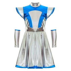 Disfraz de alienígena para niñas con vestido metálico Halloween