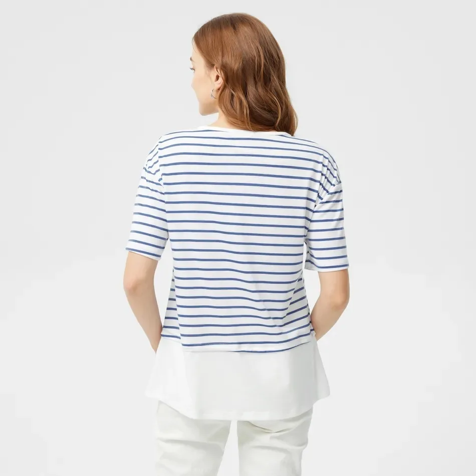 Camiseta de maternidad rayada con apertura para lactancia, manga corta - imagen 3