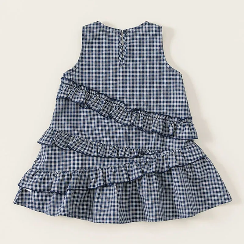 Vestido azul de cuadros sin mangas de algodón para niña - imagen 2