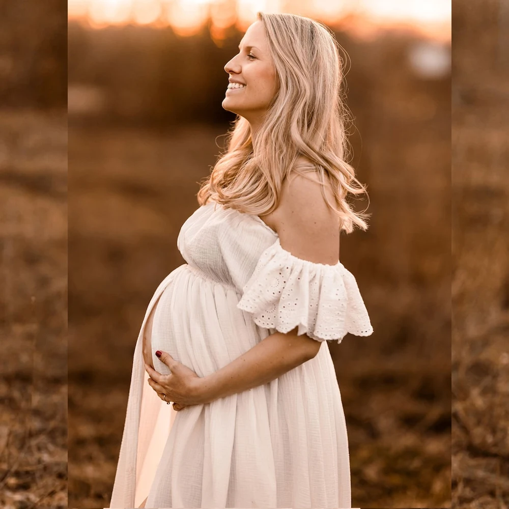 Vestido de maternidad algodón bordado con manga encaje - imagen 3