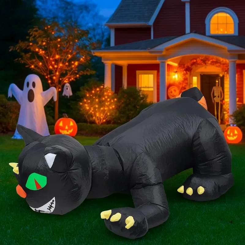 Gato inflable Halloween con luz LED integrada y cabeza vibrante - imagen 2