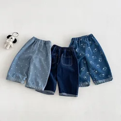 Pantalones vaqueros infantiles estilo coreano con estampado de cachorro
