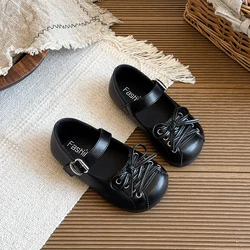 Zapatos de cuero para niña con lazo en fiesta, antideslizantes