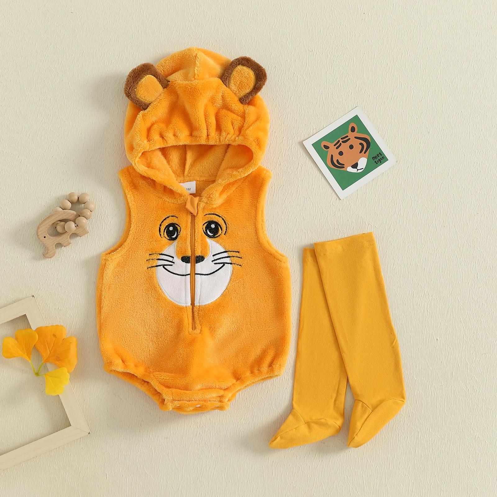 Disfraz de tigre para bebé Tregren – Mono de lana con capucha y medias - imagen 5